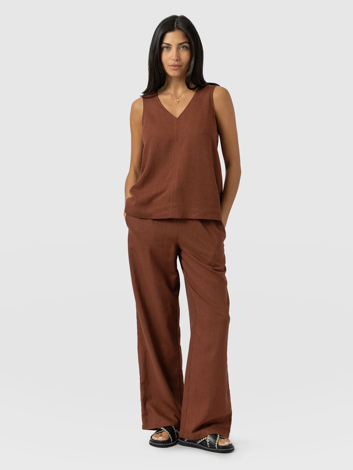 Corinne Linen Pant - Russet Brown - Women's Trousers | Saint + Sofia® US